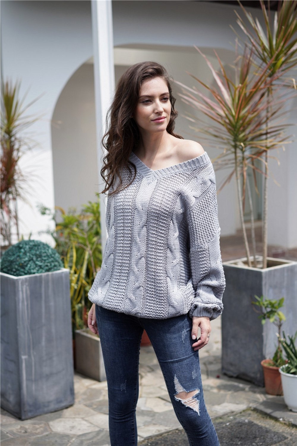 RadyRin Chic Loose Cable Knit Sweater for Effortless Style