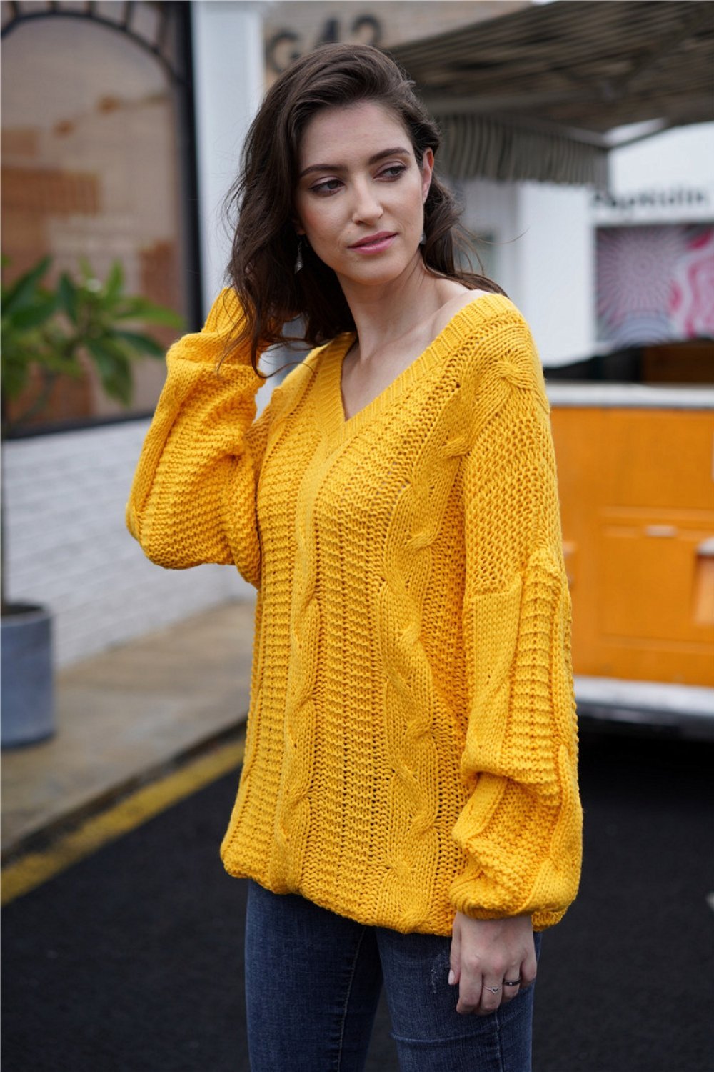 RadyRin Chic Loose Cable Knit Sweater for Effortless Style