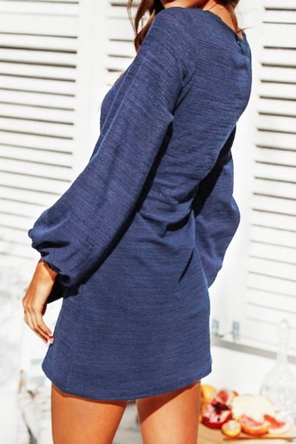 Plain Cinched Long Sleeve Dress