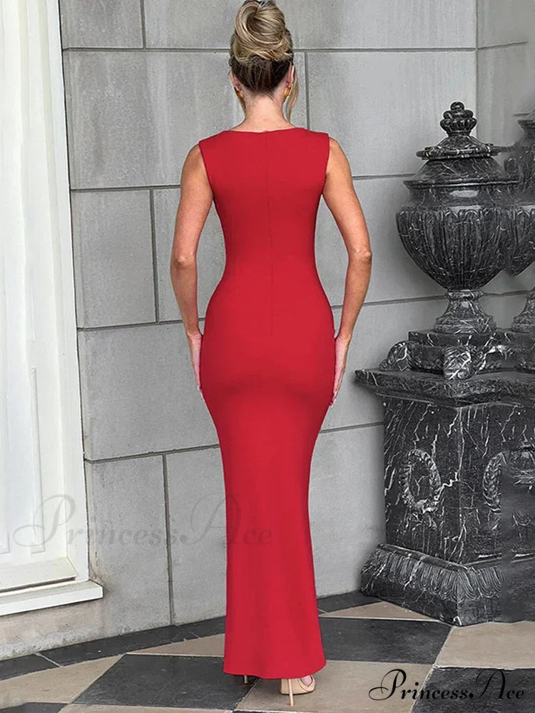 Pleated Sleeveless Evening Party Dress Elegant Sexy Bodycon Maxi Long Christmas Party Dress