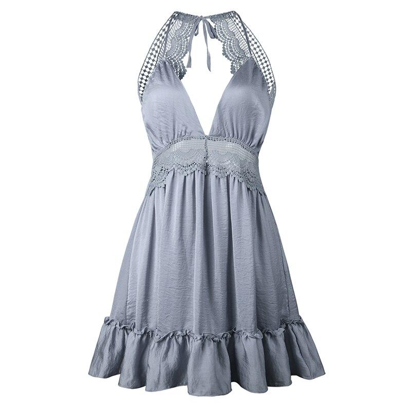 Crochet Lace V-Neck Spaghetti Strap Ruffle Mini Dress 16