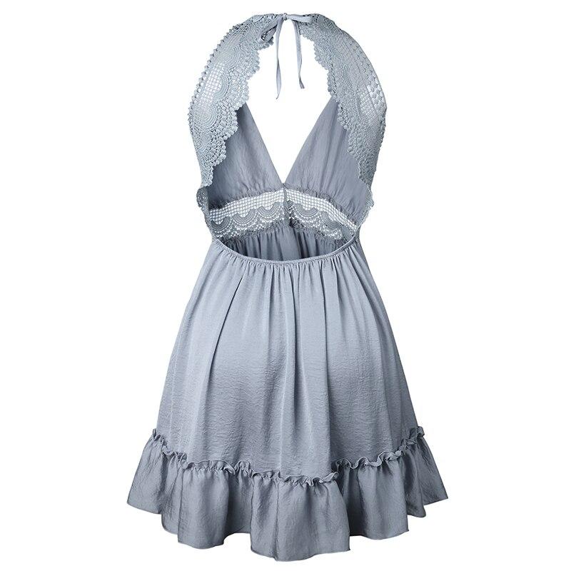 Crochet Lace V-Neck Spaghetti Strap Ruffle Mini Dress 17
