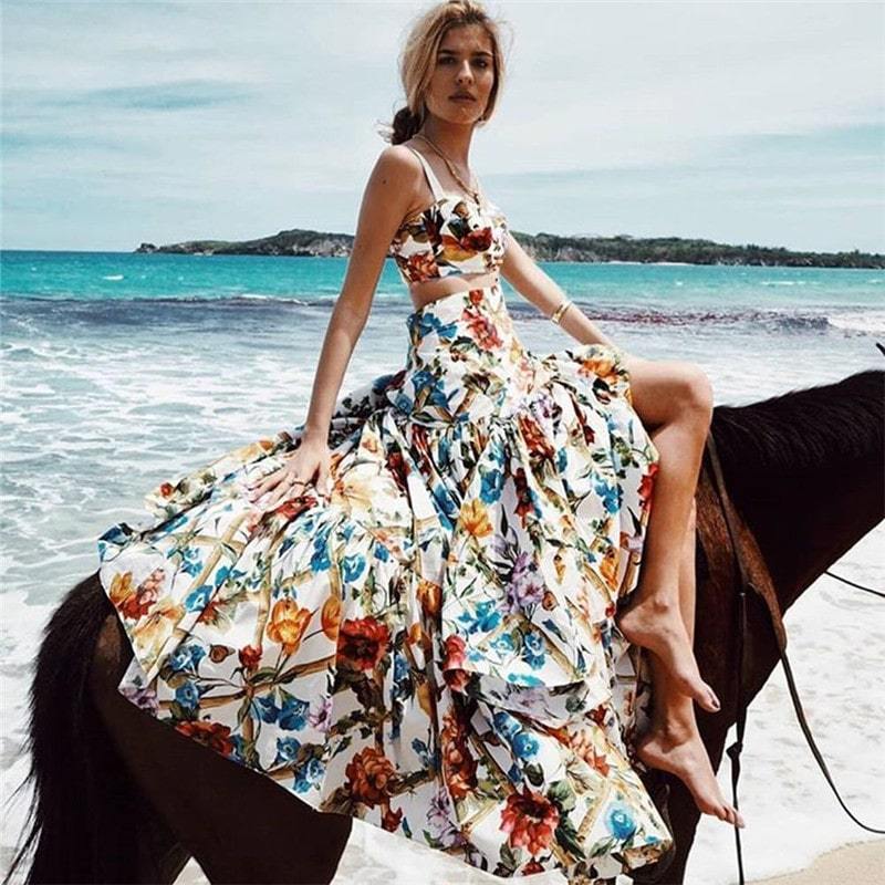 Plus Size Summer Flowers Two Piece Dress 2