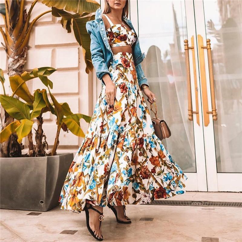 Plus Size Summer Flowers Two Piece Dress 3