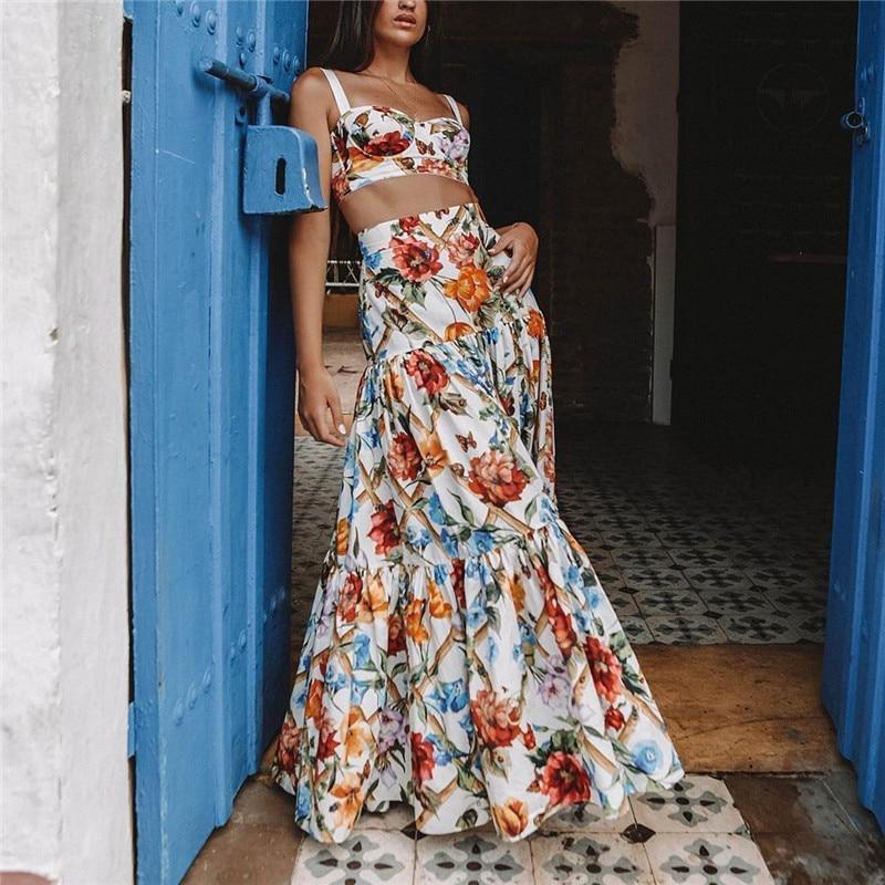 Plus Size Summer Flowers Two Piece Dress 5