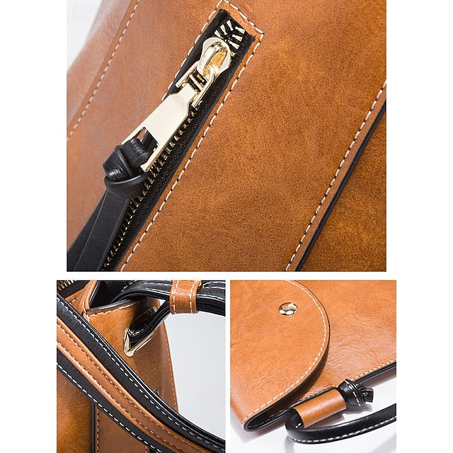 Faux Leather Shoulder 4-Piece Handbag Bag Set