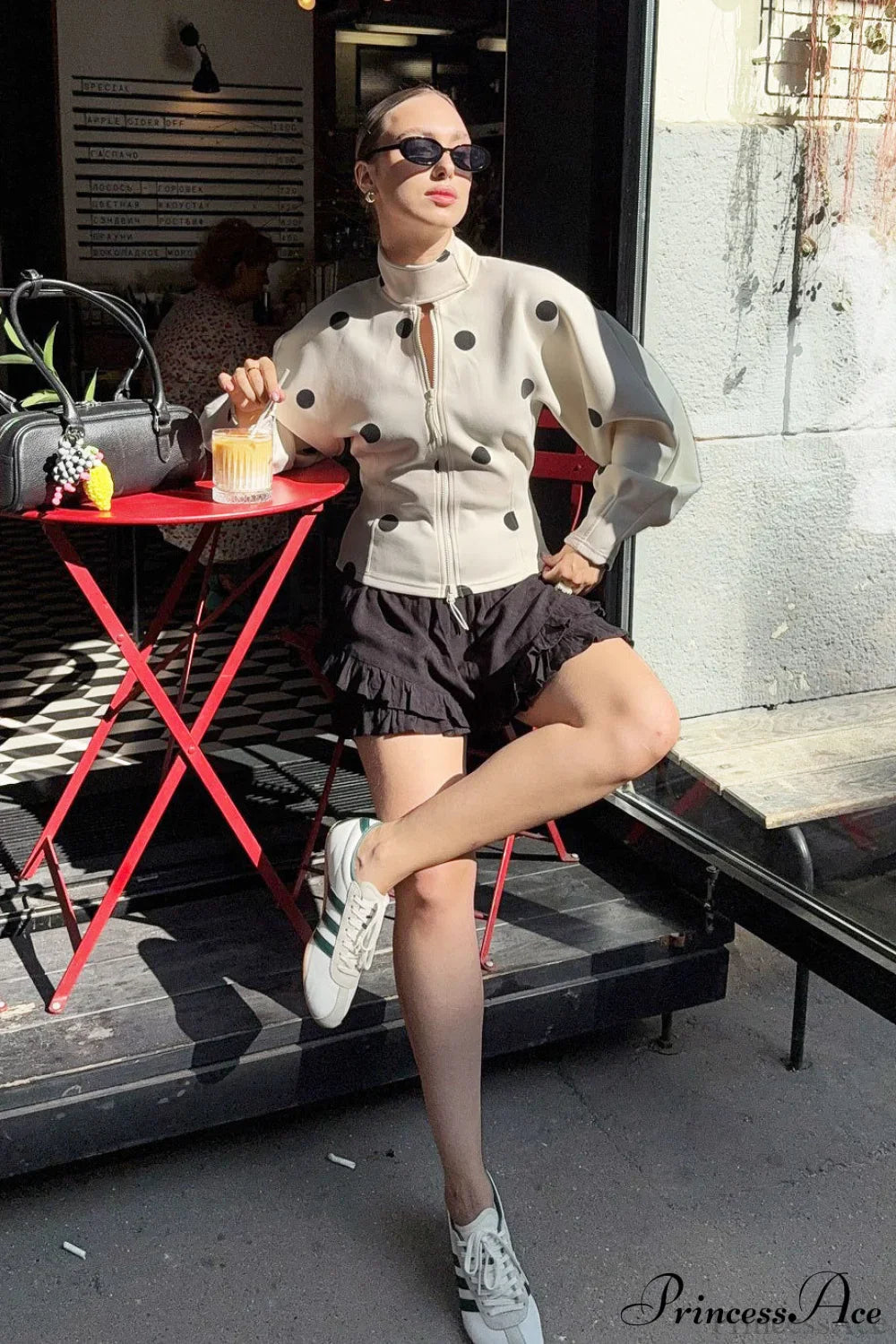 Polka Dot High Neck Zip Waist Coat for Stylish Layering