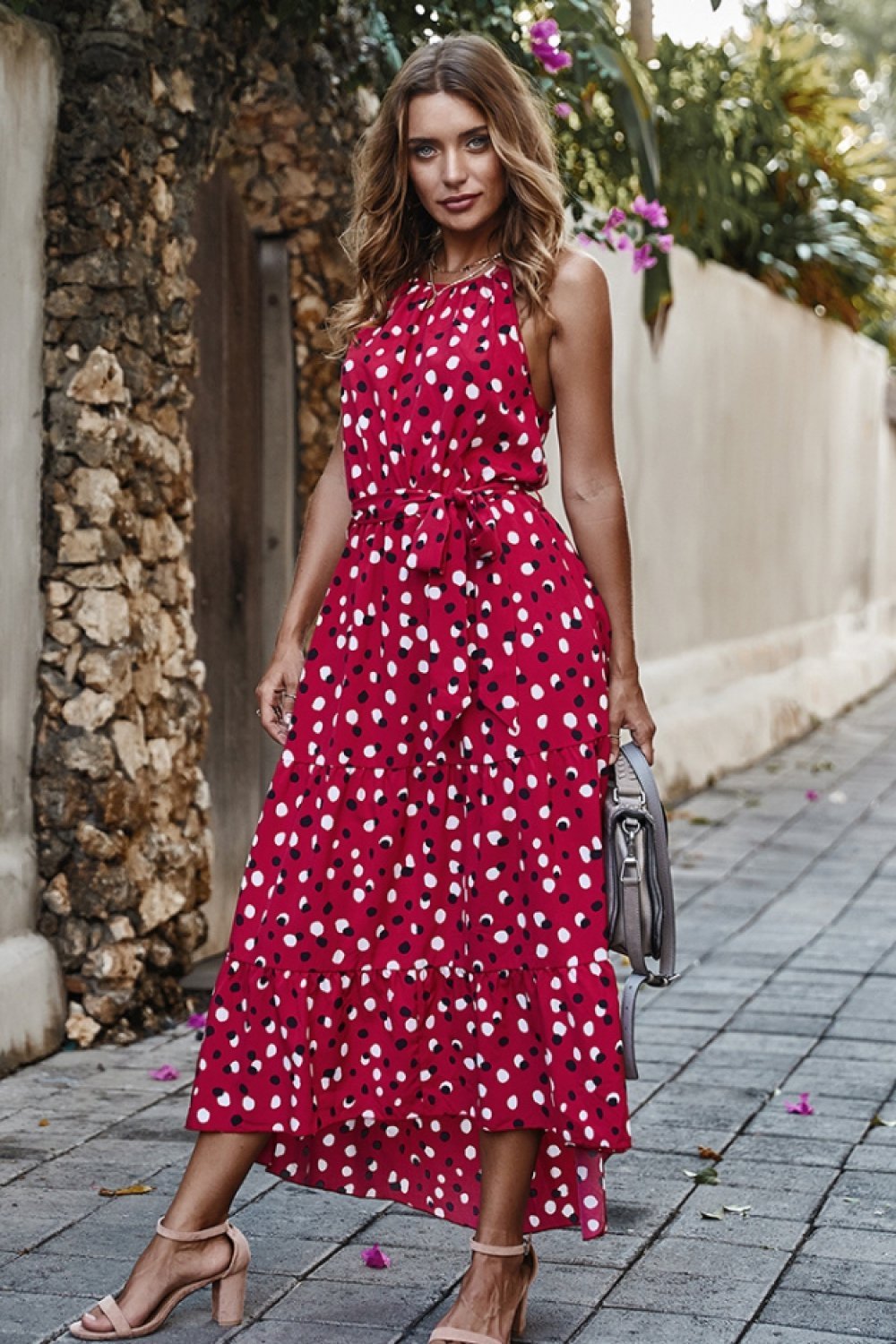 Polka Dot Lace Up Holiday Dress