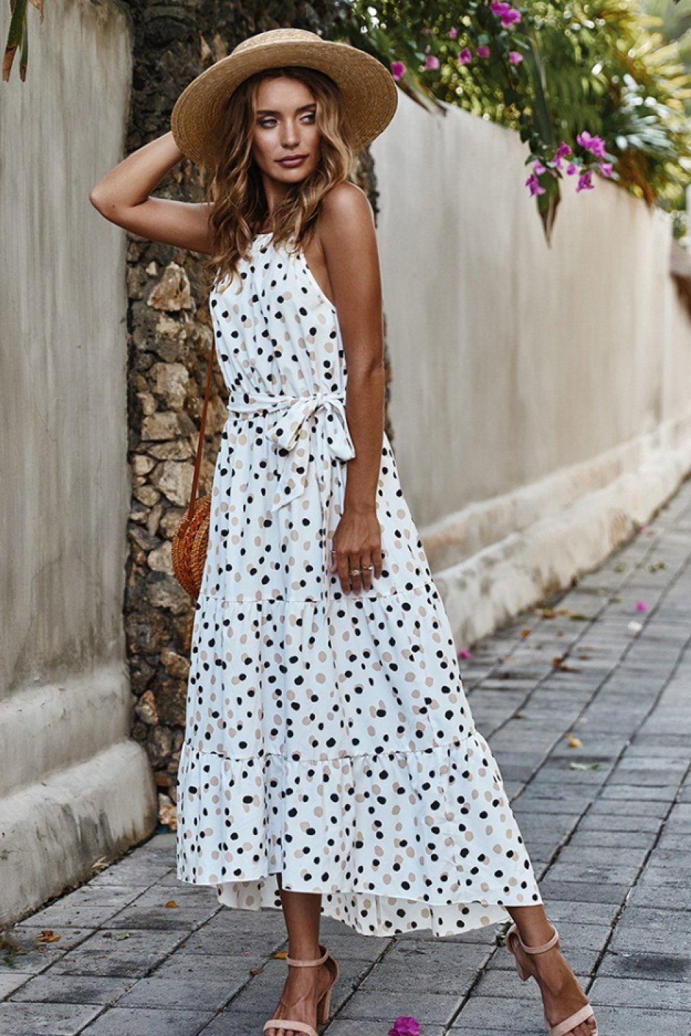 Polka Dot Lace Up Holiday Dress