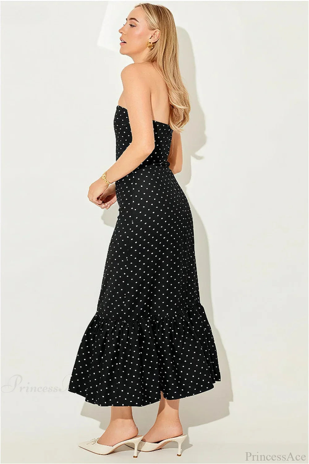 Polka Dot Strapless Mermaid Maxi Dress 3