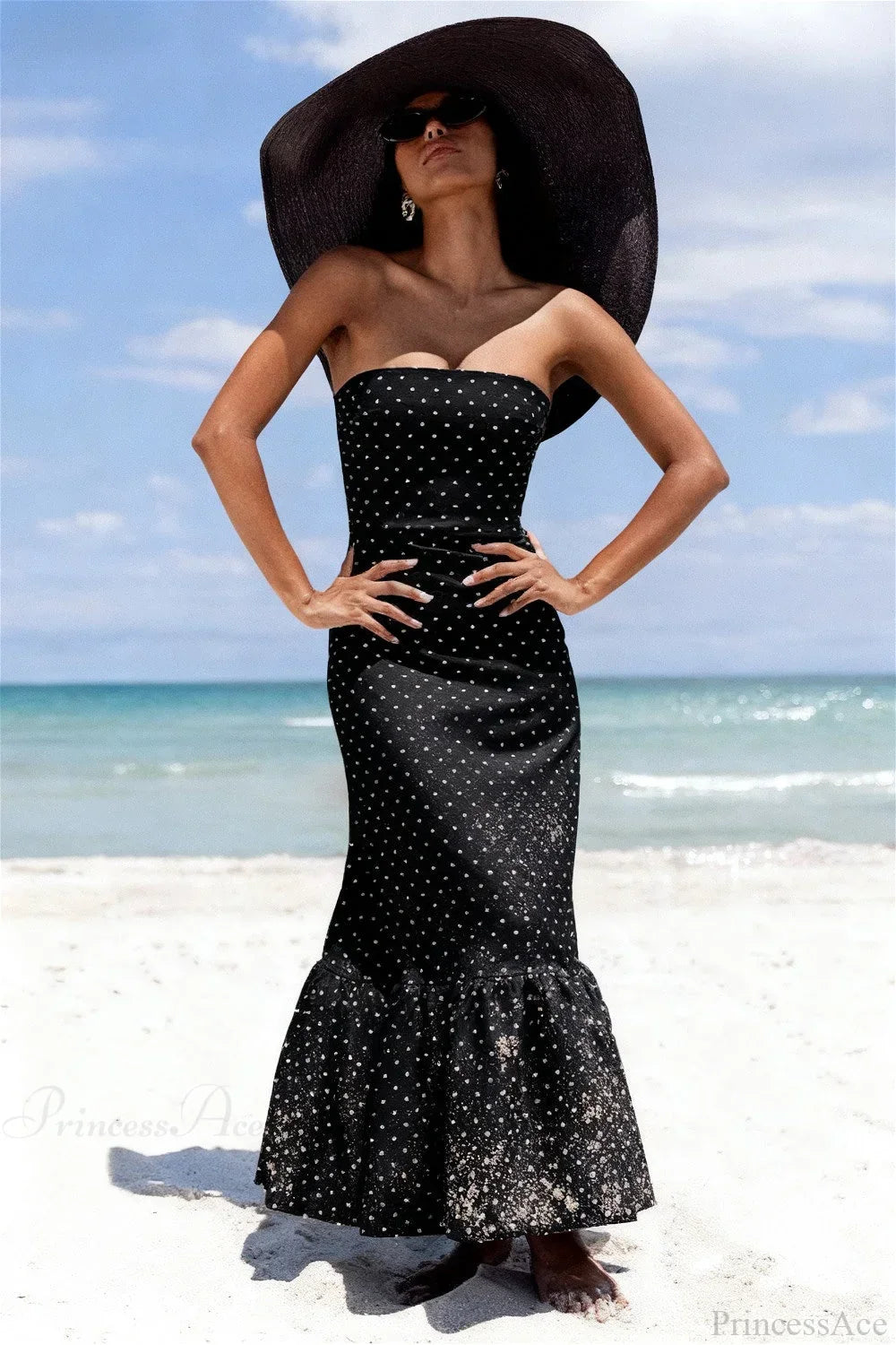 Polka Dot Strapless Mermaid Maxi Dress