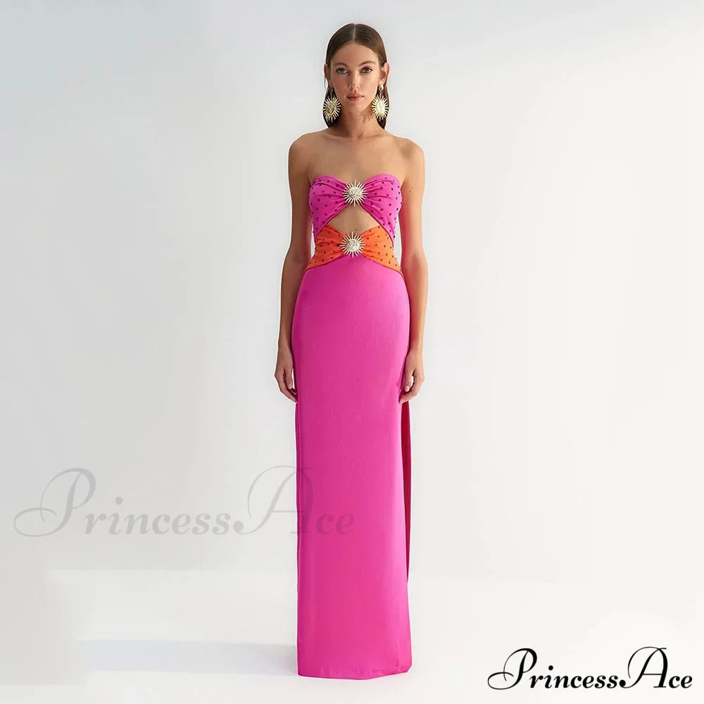 Polka Dot Tube Top Evening Party Dress Pink / Xs Partydress-241208