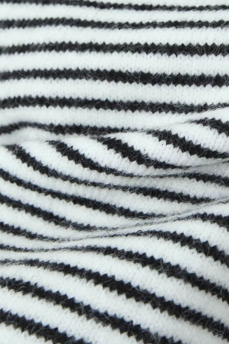 Rosedress Black and White Striped Cropped Knit Sweater