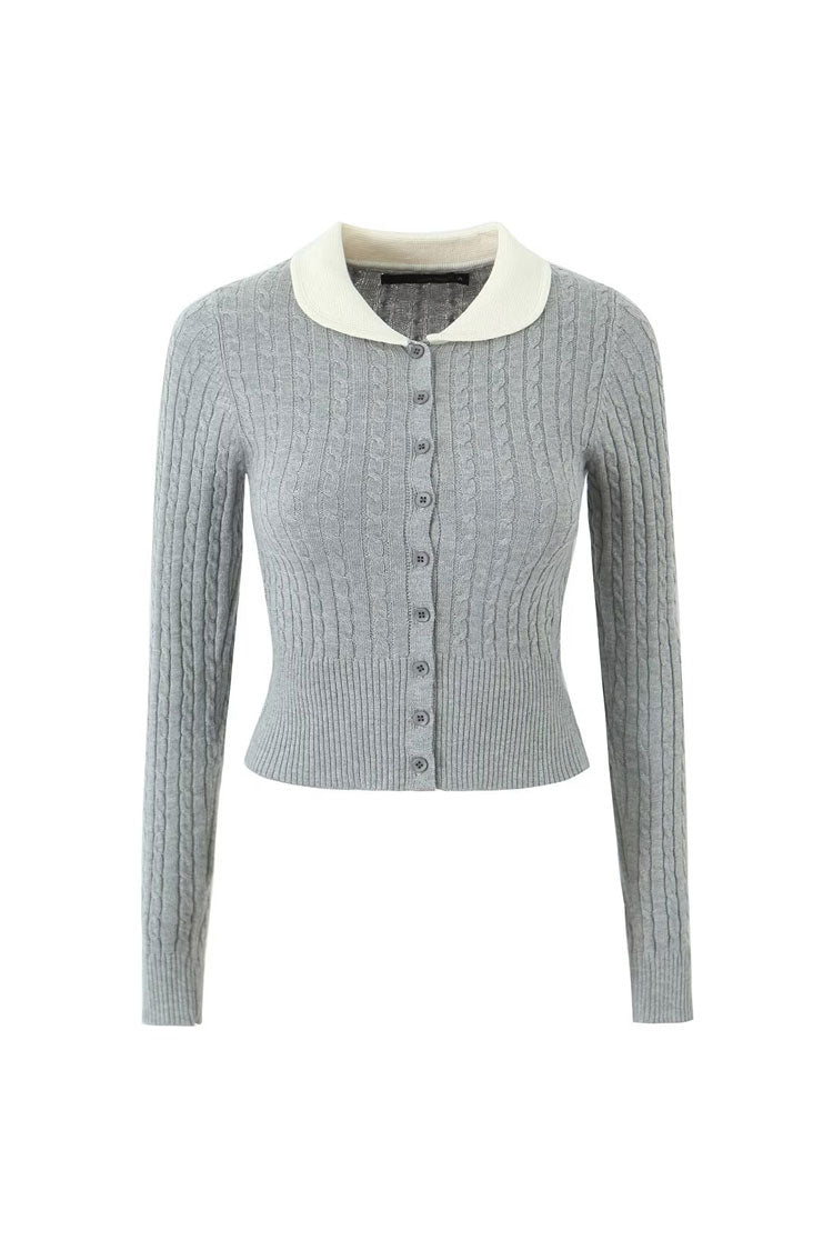 Rosedress Preppy Cable Knit Button-Up Cropped Cardigan