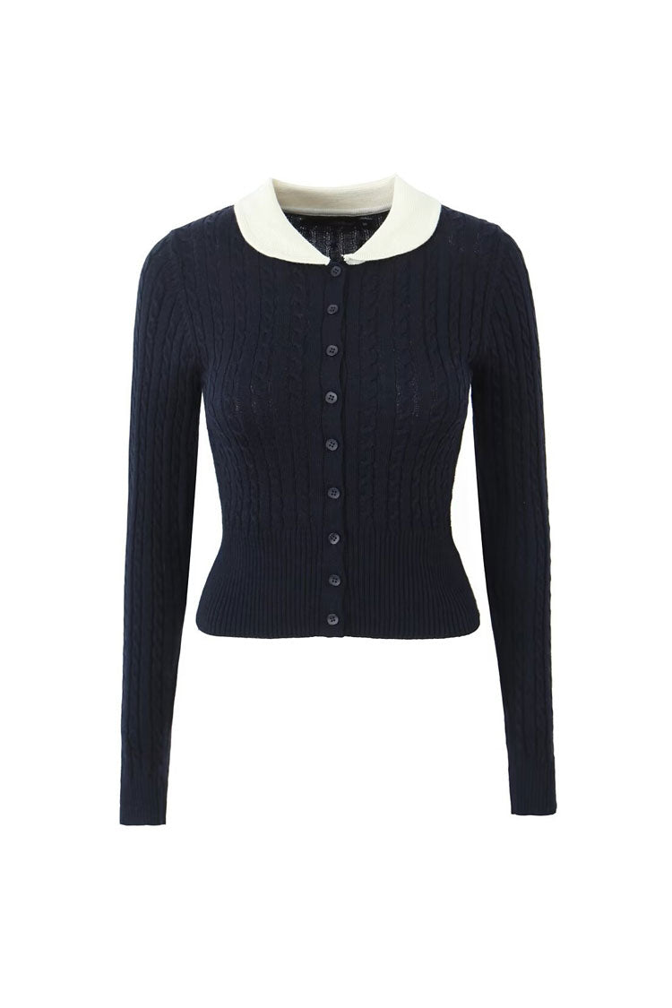 Rosedress Preppy Cable Knit Button-Up Cropped Cardigan