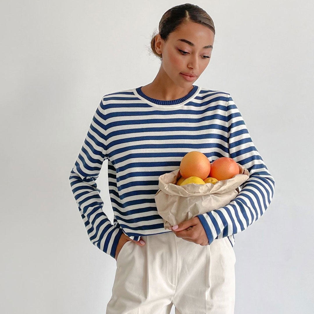 Trendy & Unique Oversized Striped Crew Neck Pullover Sweater