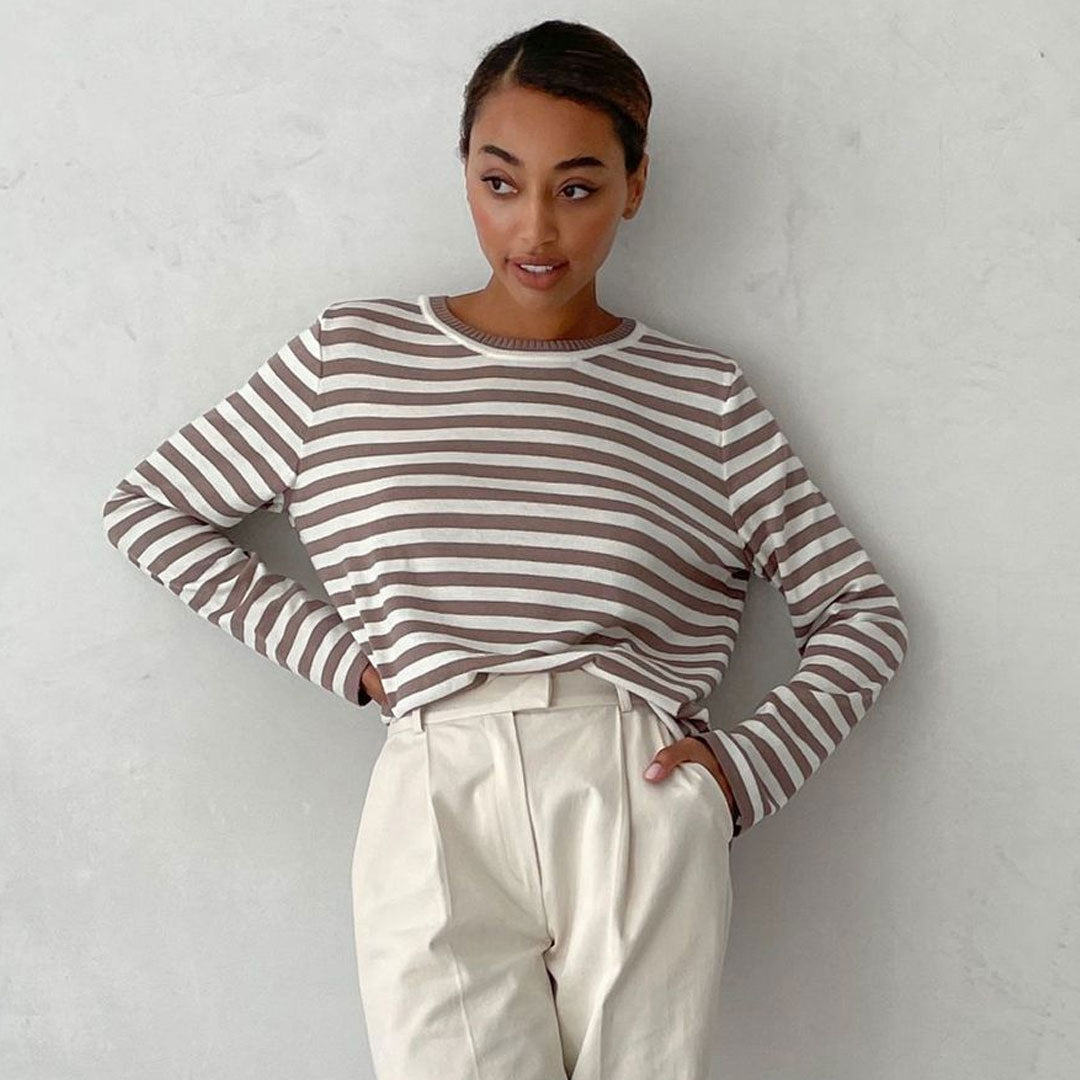 Trendy & Unique Oversized Striped Crew Neck Pullover Sweater