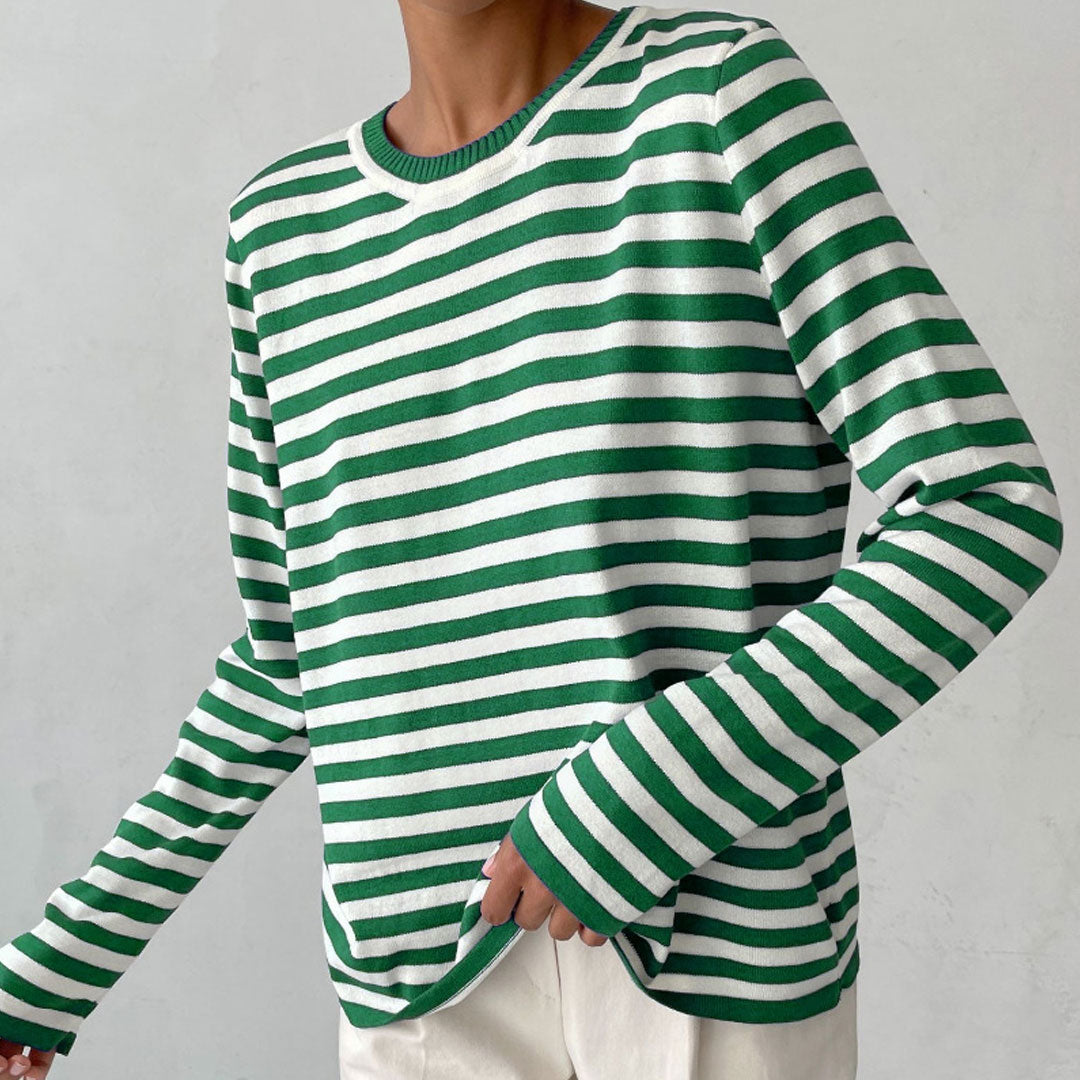 Trendy & Unique Oversized Striped Crew Neck Pullover Sweater