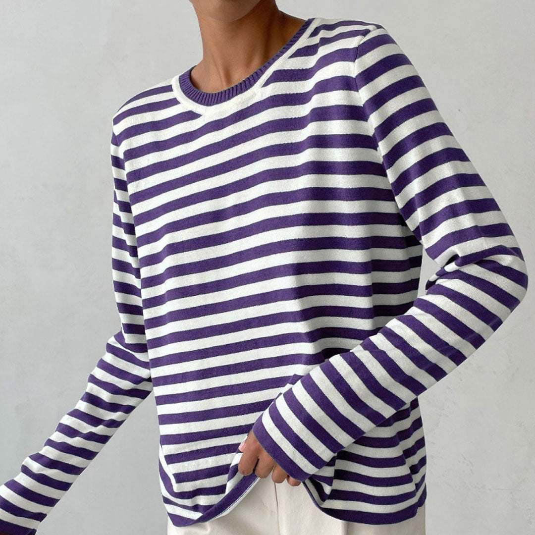 Trendy & Unique Oversized Striped Crew Neck Pullover Sweater