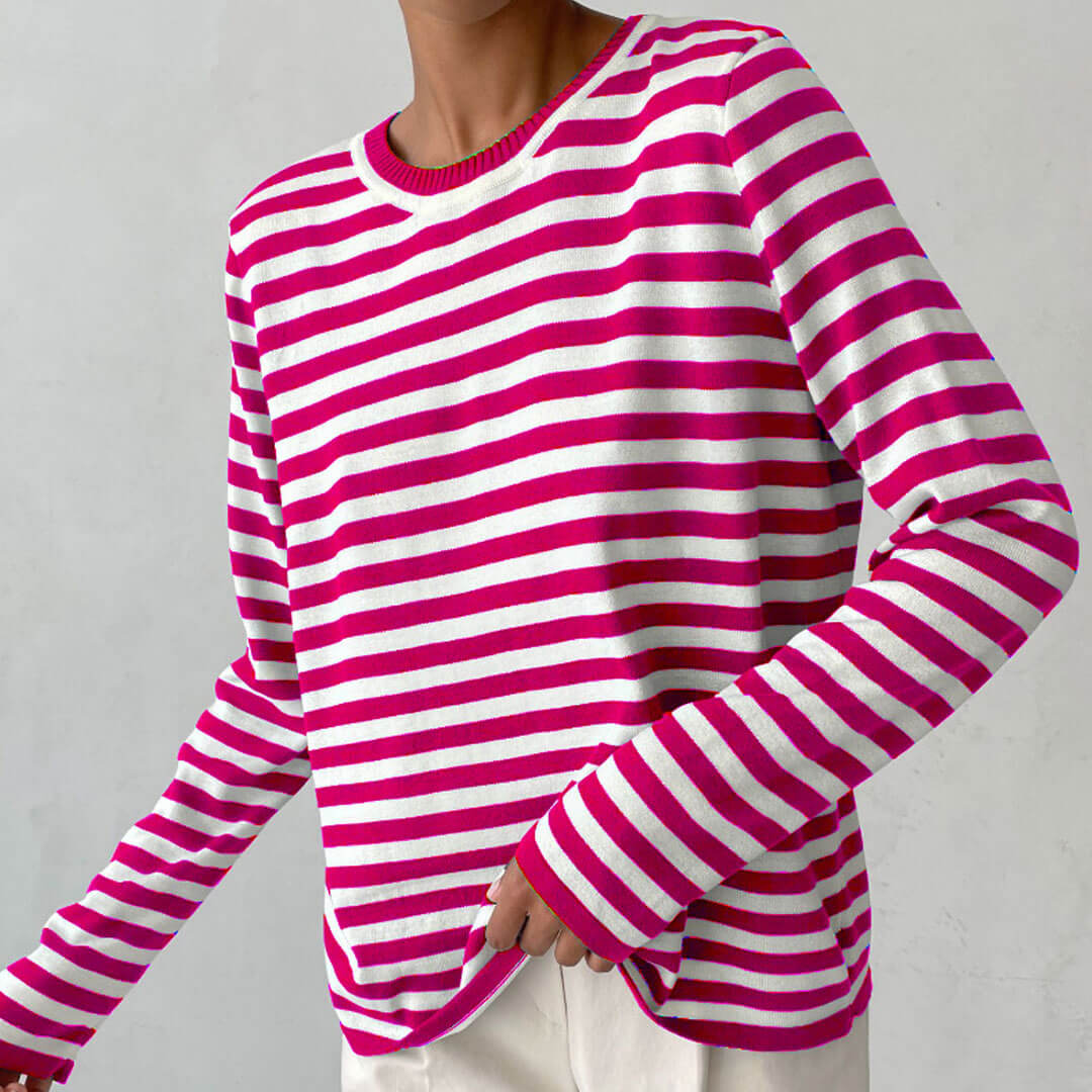 Trendy & Unique Oversized Striped Crew Neck Pullover Sweater