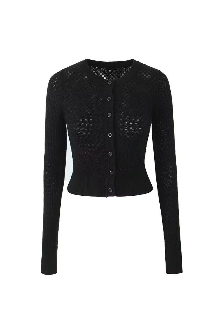 Rosedress Cropped Crew Neck Button-Up Long Sleeve Cardigan