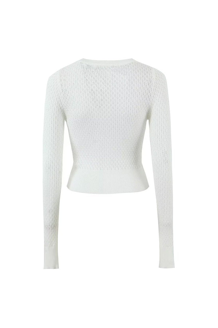 Rosedress Cropped Crew Neck Button-Up Long Sleeve Cardigan