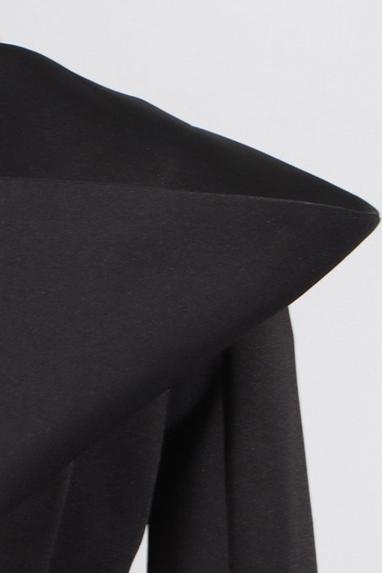 Preppy Deep V Spread Hooded Long Sleeve Slanted Panel Fluted Mini Dress - Fashionpara