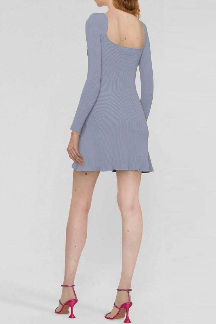 Pretty Sweetheart Long Sleeve Lace Trim Sweater Mini Dress - Blue - View 2