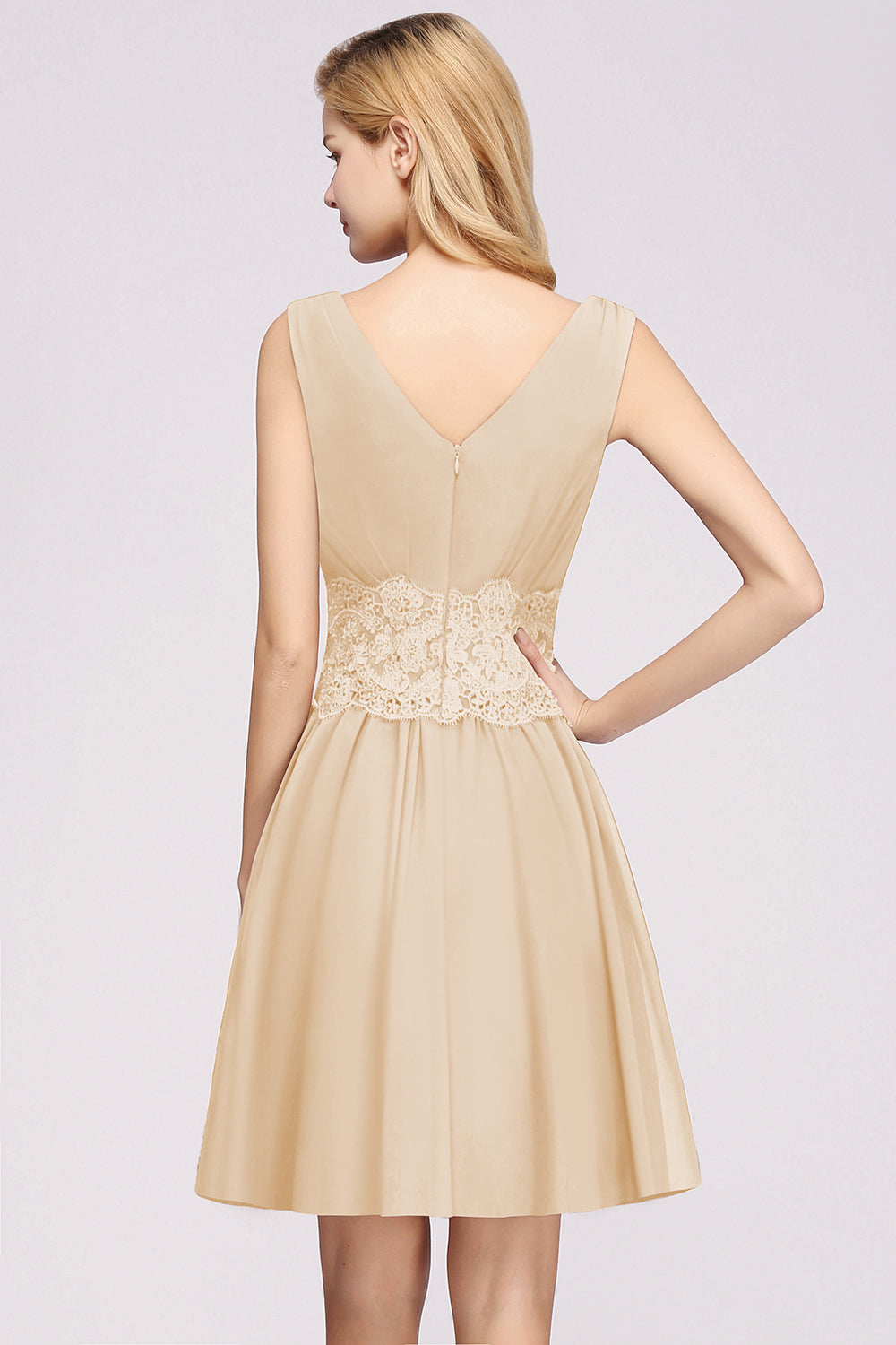 Pretty V-Neck Short Sleeveless Lace Bridesmaid dresses - Fashionpara