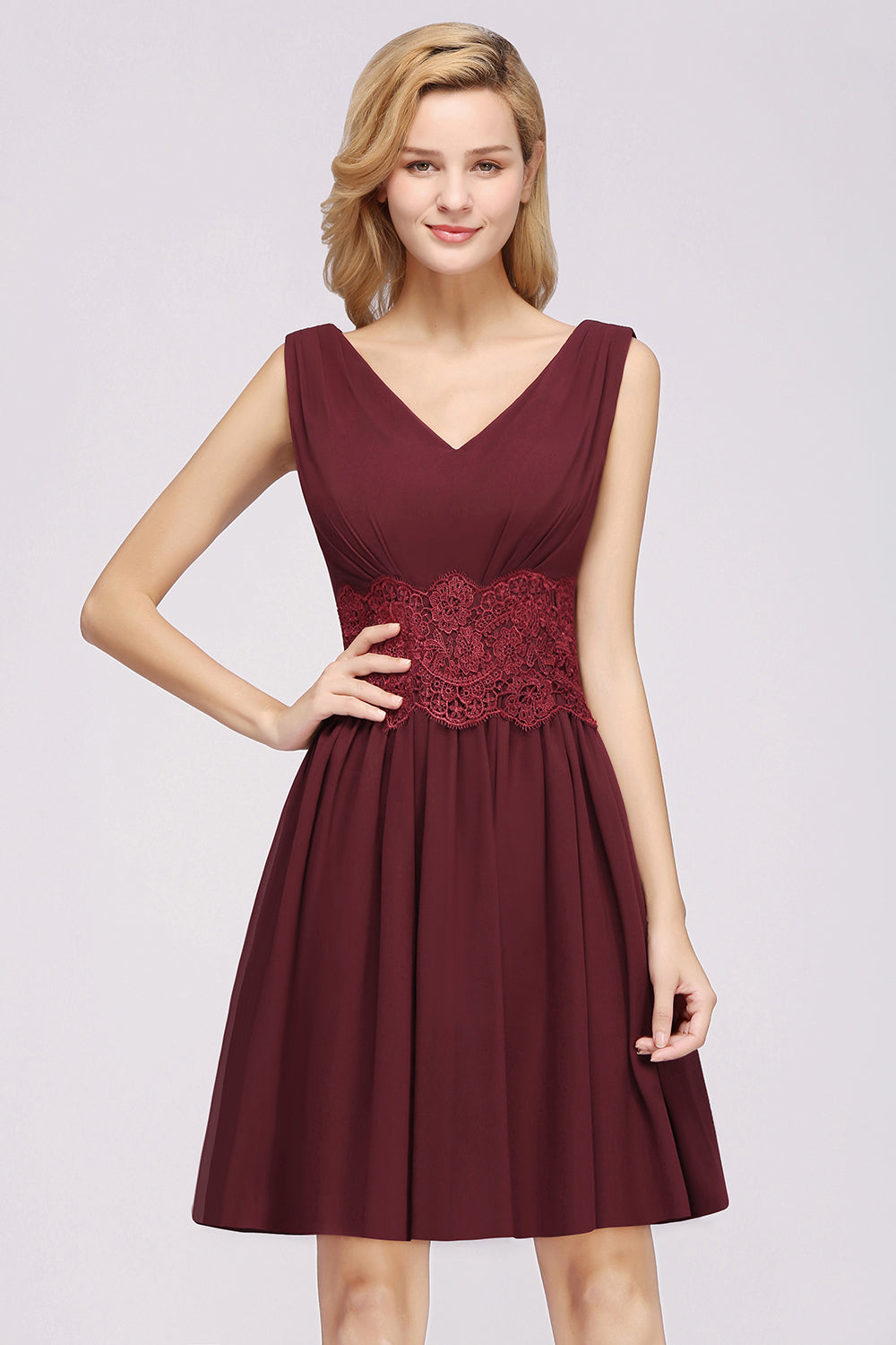 Pretty V-Neck Short Sleeveless Lace Bridesmaid dresses - Fashionpara