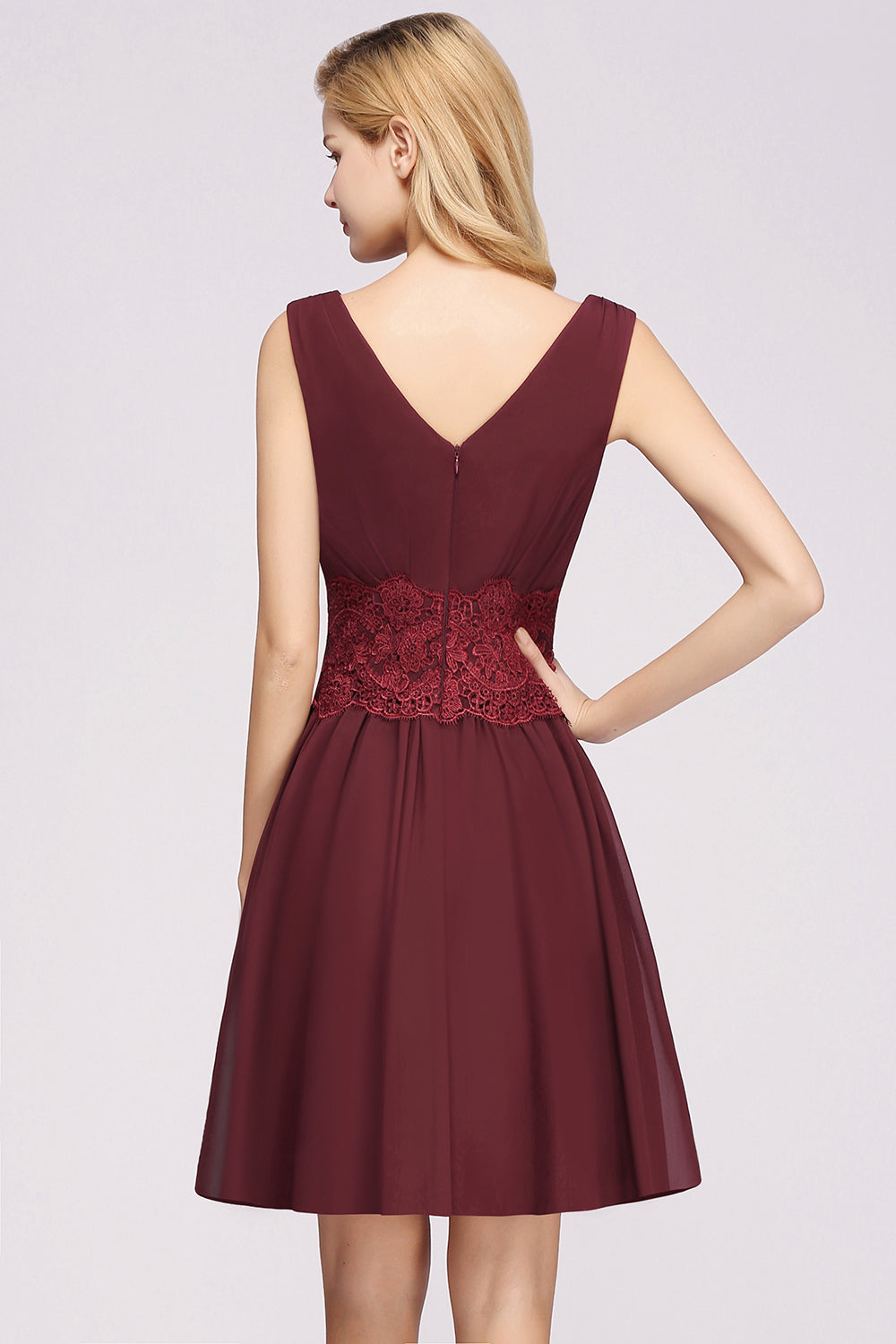 Pretty V-Neck Short Sleeveless Lace Bridesmaid dresses - Fashionpara