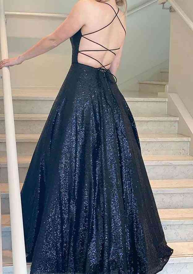 Princess A-Line Bateau Sleeveless Sequined Long/Floor-Length Prom Dress/Evening Dress - Fashionpara