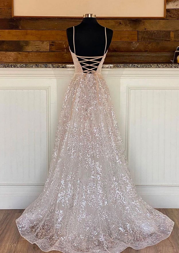 Princess A-Line Sweetheart Sleeveless Sweep Train Metallic Yarn Prom Dress/Evening Dresses - Fashionpara