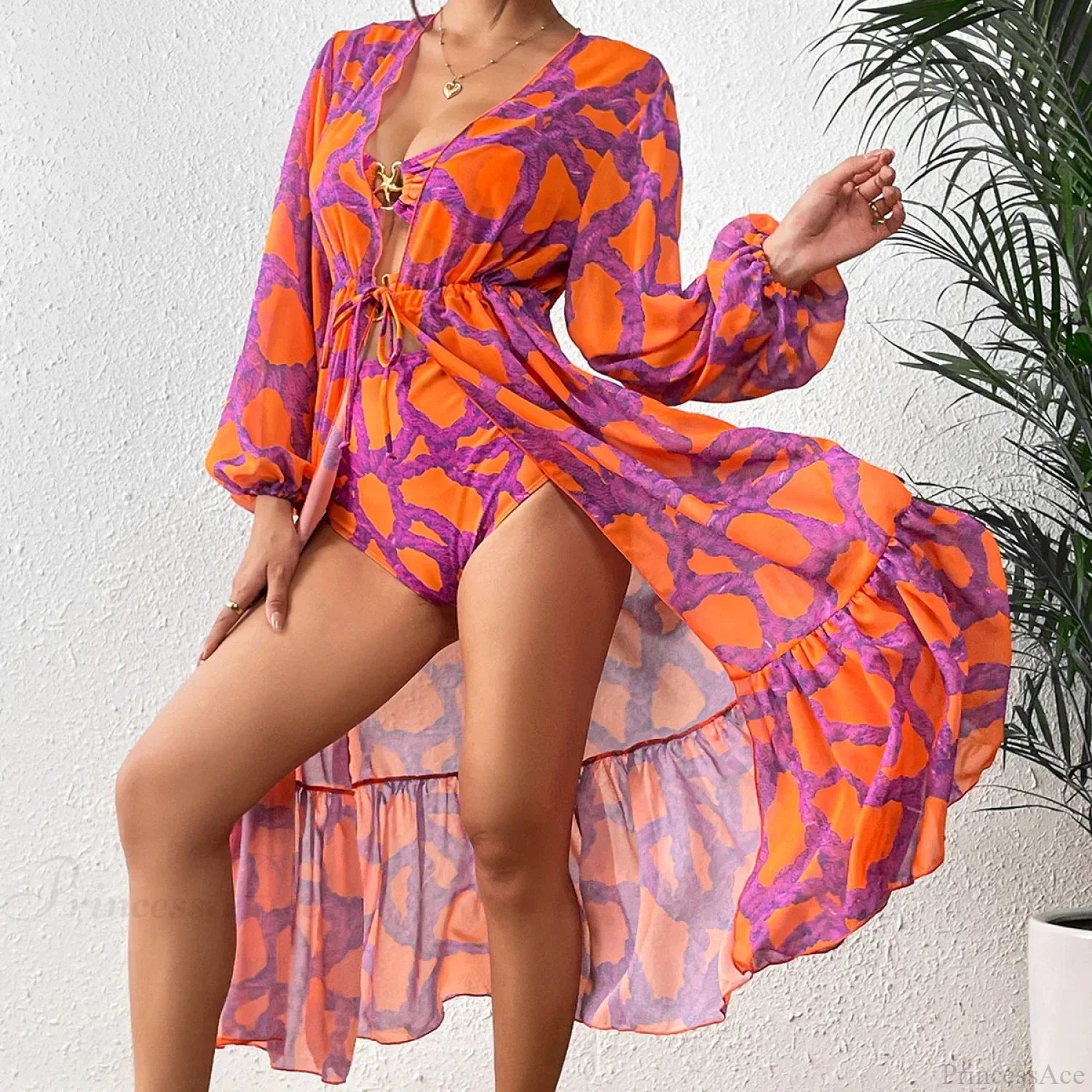 Print One-Piece Swimsuit Cover Up