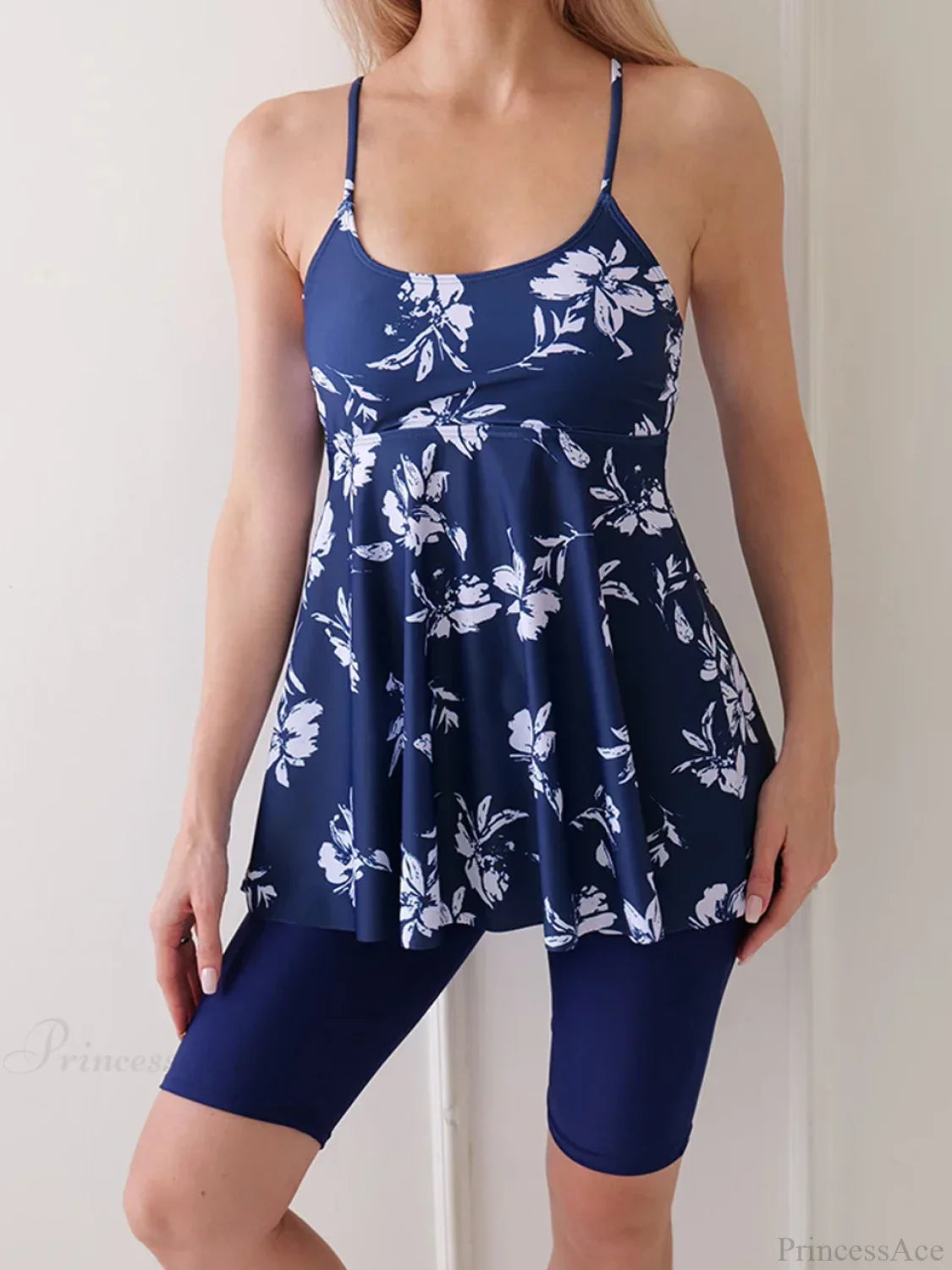 Printed Knee Shorts Tankini Two Piece Set