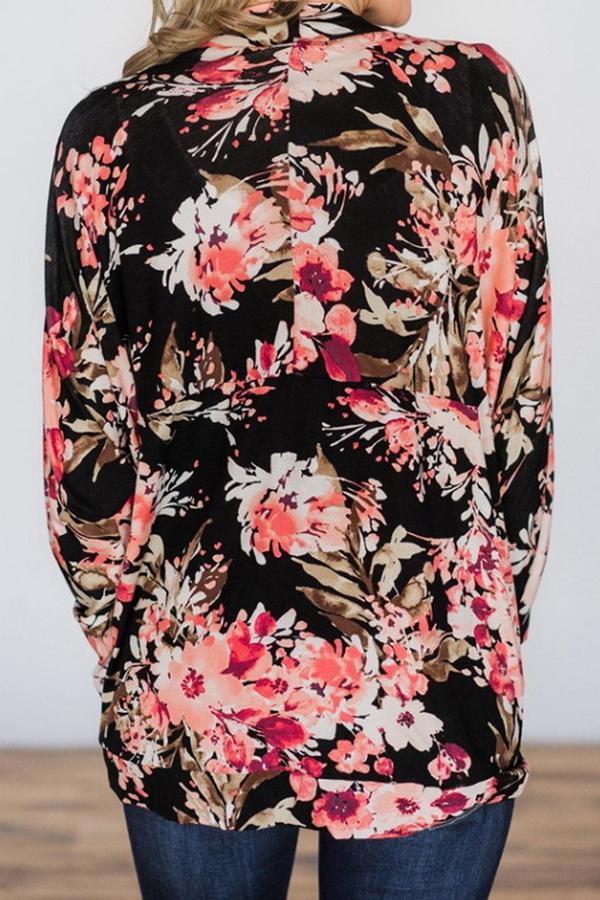 RadyRin Women's Printed Long Sleeve Loose Cardigan Blouse