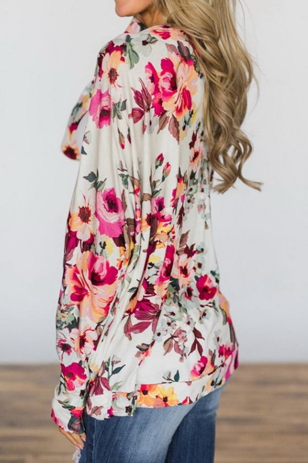 RadyRin Women's Printed Long Sleeve Loose Cardigan Blouse