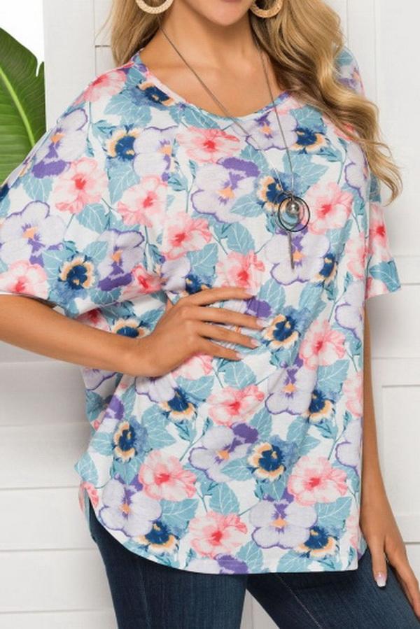 Printed Loose Casual Square Collar Top