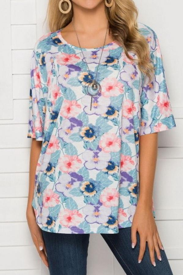 Printed Loose Casual Square Collar Top