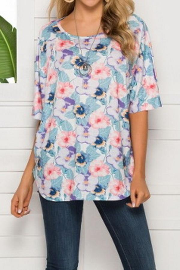 Printed Loose Casual Square Collar Top
