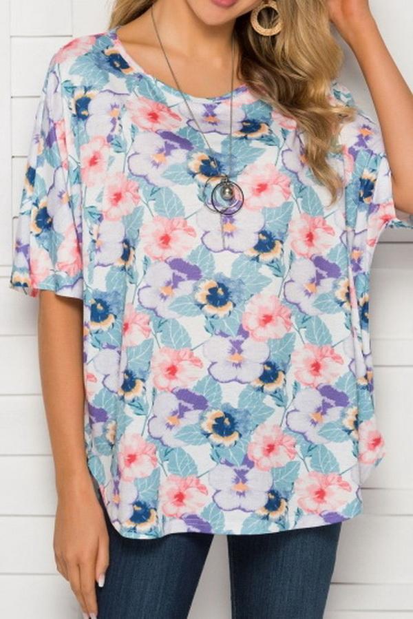 Printed Loose Casual Square Collar Top