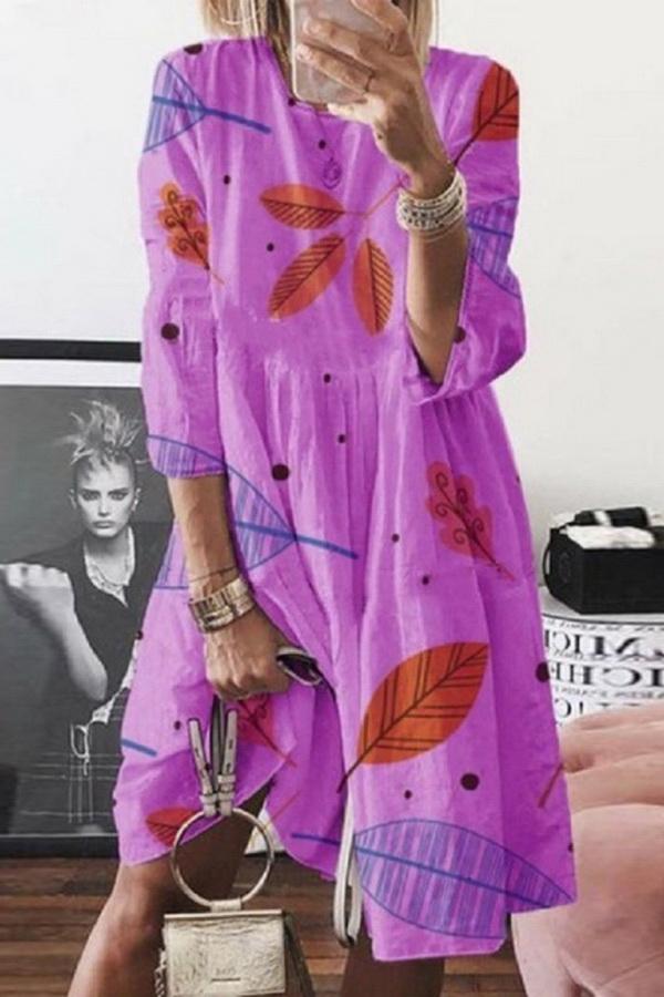 Printed Loose Single Breasted Dress