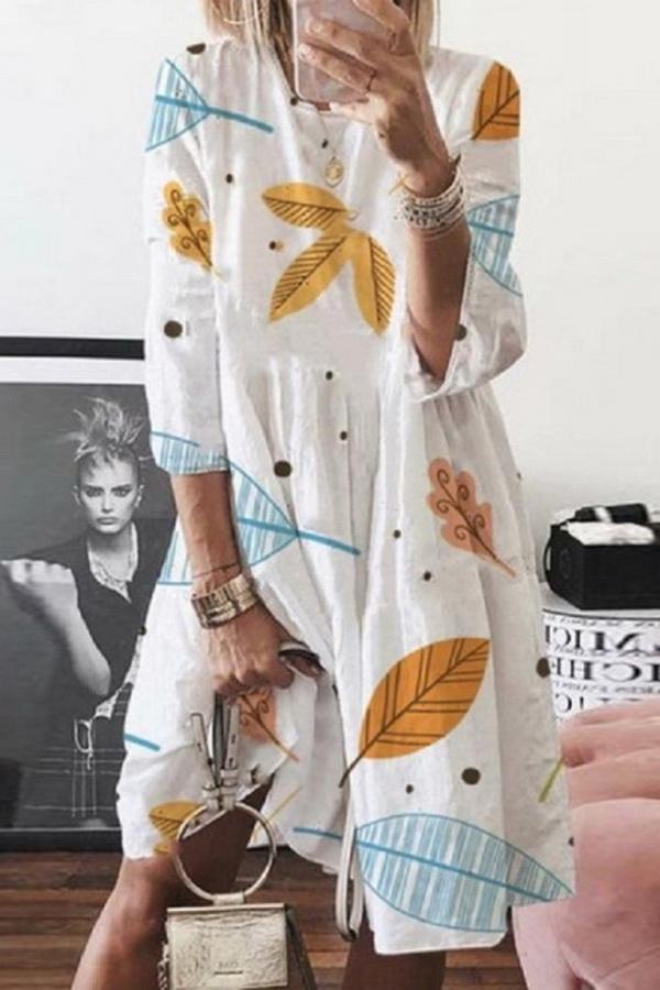 Printed Loose Single Breasted Dress