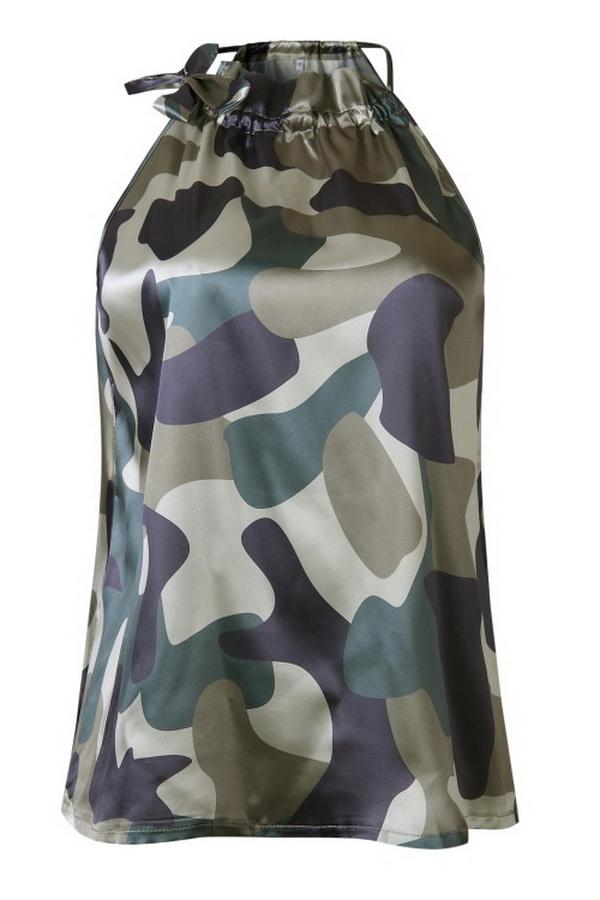 Printed Off-shoulder Slim Sleeveless T-shirt