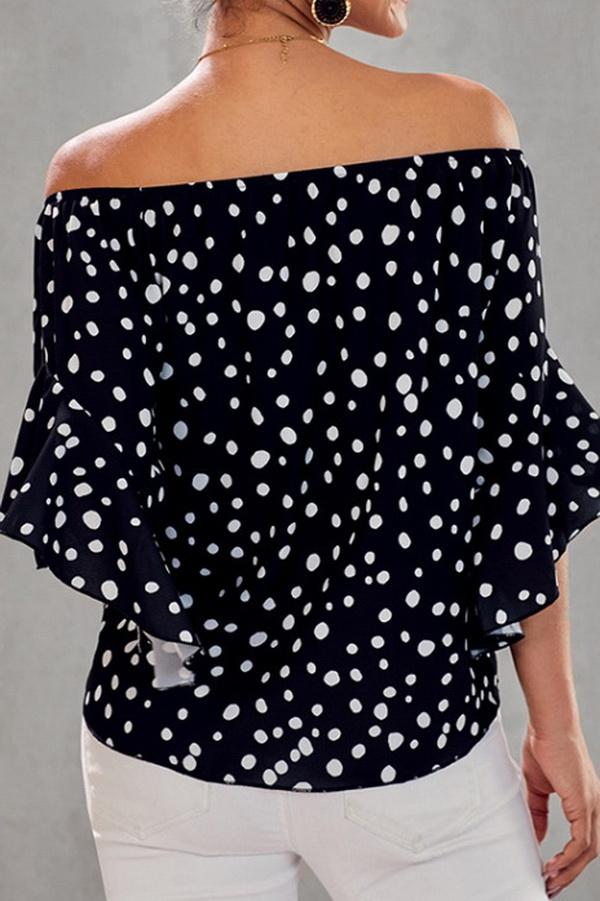Printed Off-the-shoulder Cropped Sleeves Knotted Top