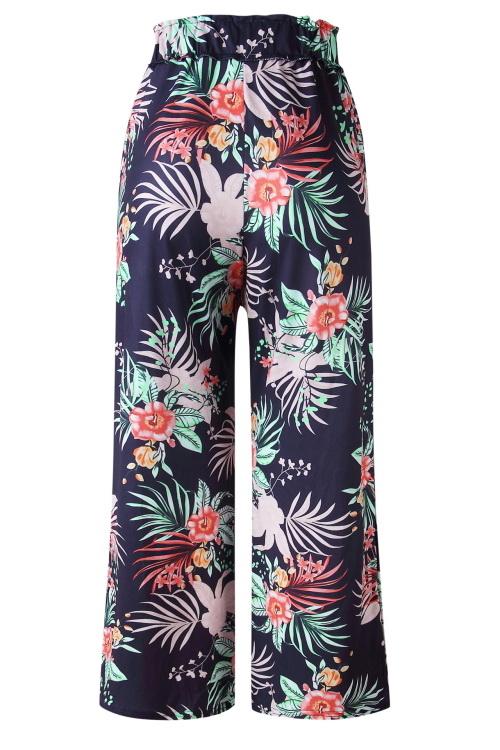 Printed Pocket Loose Pants With Belt