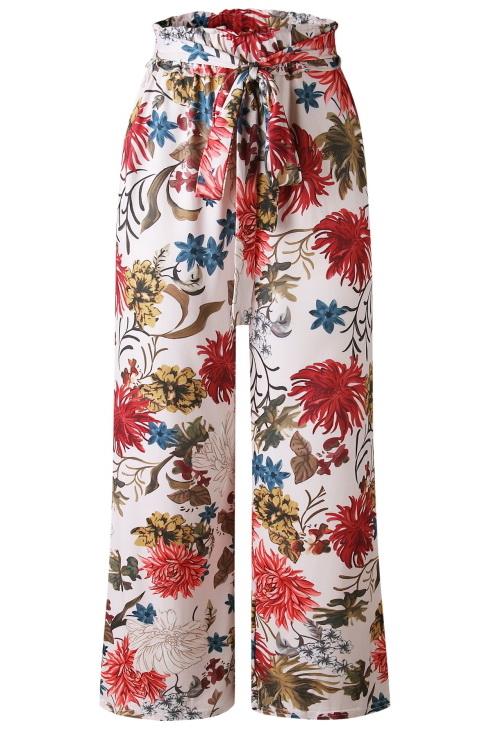 Printed Pocket Loose Pants With Belt