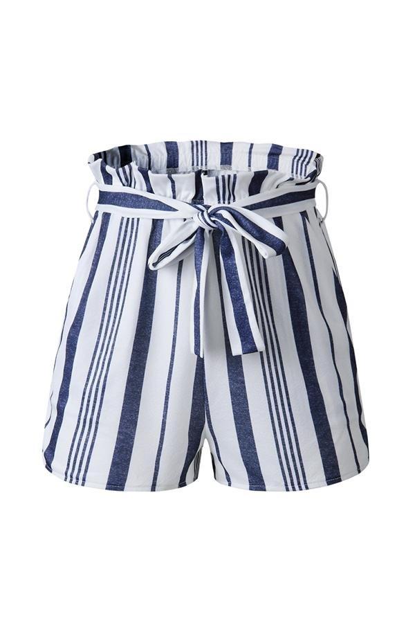 Printed Striped Pocket Shorts With Belt
