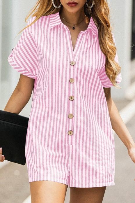 Printed Striped Pocket Single Breasted Jumpsuit