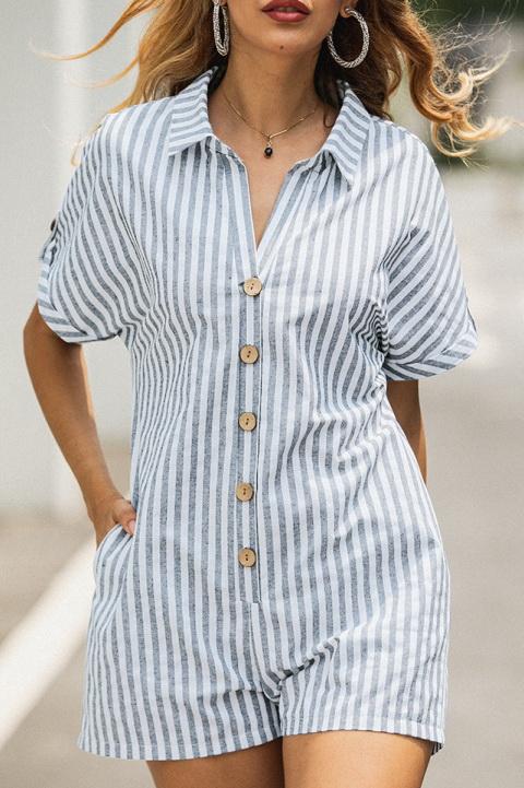 Printed Striped Pocket Single Breasted Jumpsuit